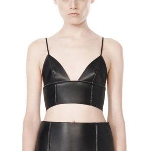 T by Alexander Wang Raw Edge Triangle Leather Bralette, Size 2, Black